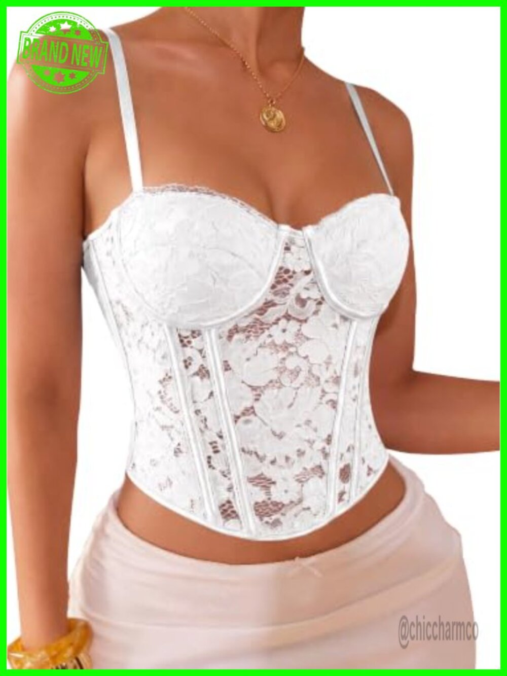 Women's Lace Bustier Corset Top Underwired Sheer Mesh Spaghetti Strap Crop Cami